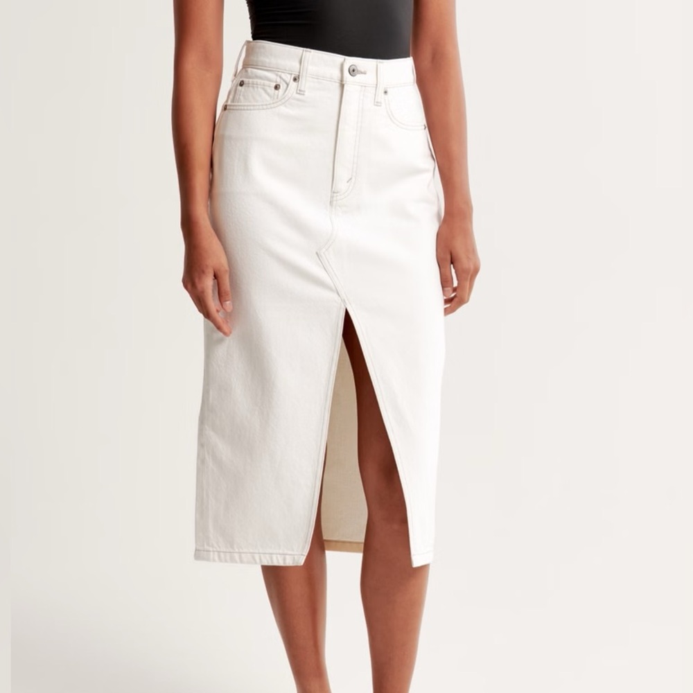 High rise denim midi skirt